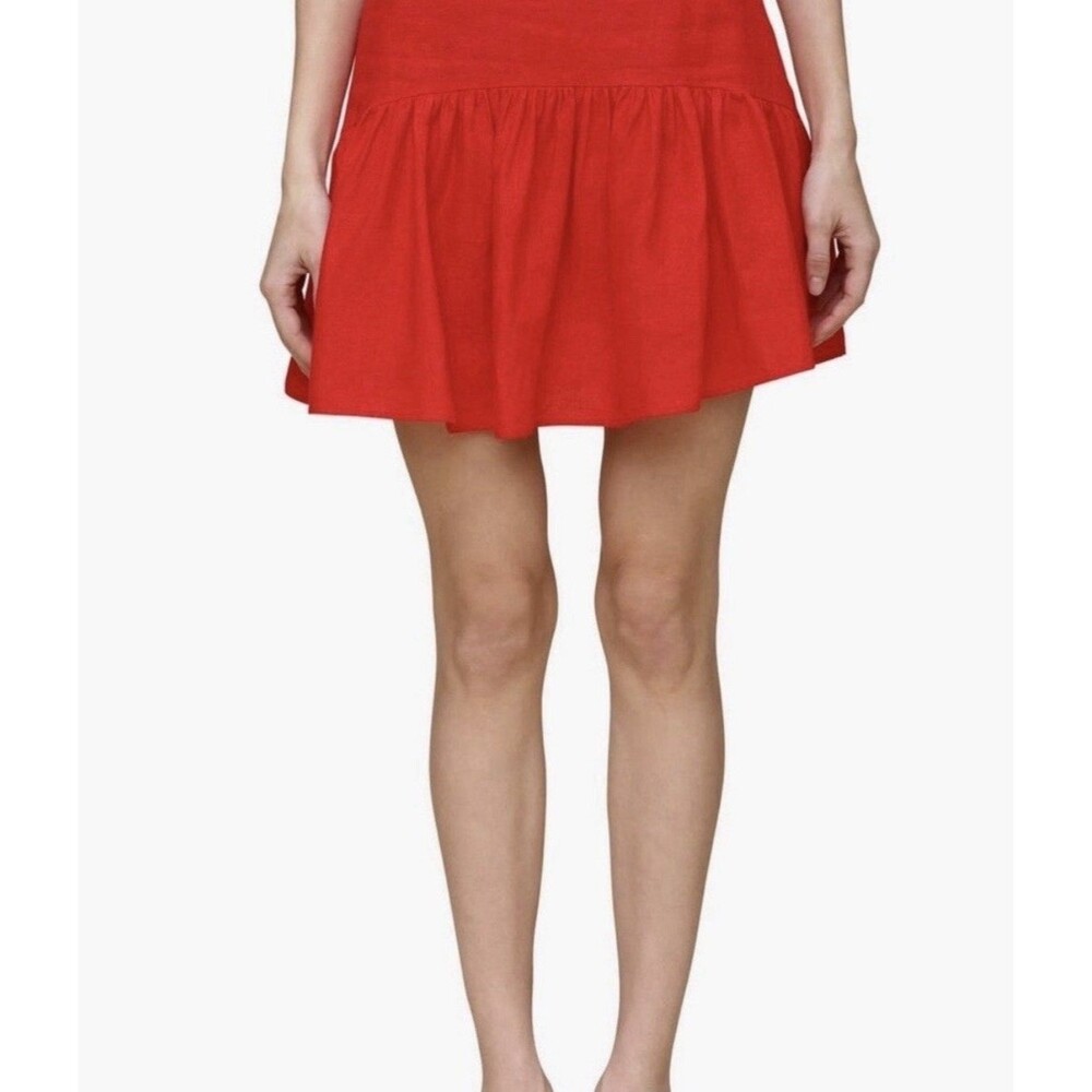 Avec Les Filles Linen Blend Red Lined Mini Skirt Women’s 4 Vacation Cruise Beach